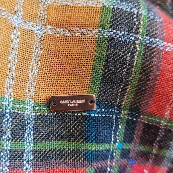 Authentic Saint Laurent Paris Patterned Jacquard Wool Silk Scarf Shawl - Picture 10 of 16